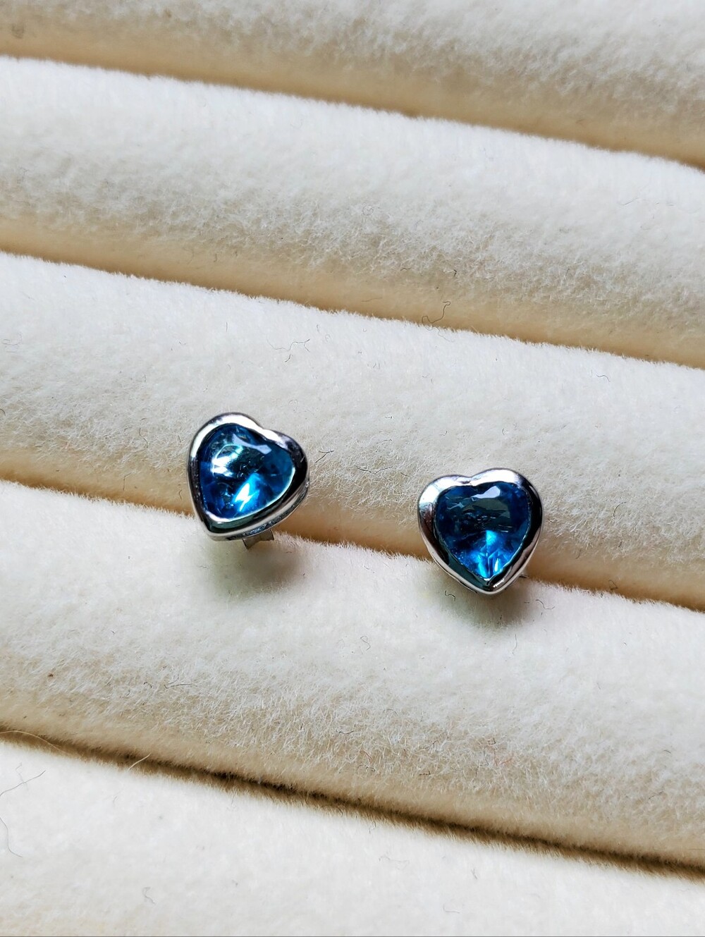 Sterling Silver Heart Stud Earrings with Blue Gemstones